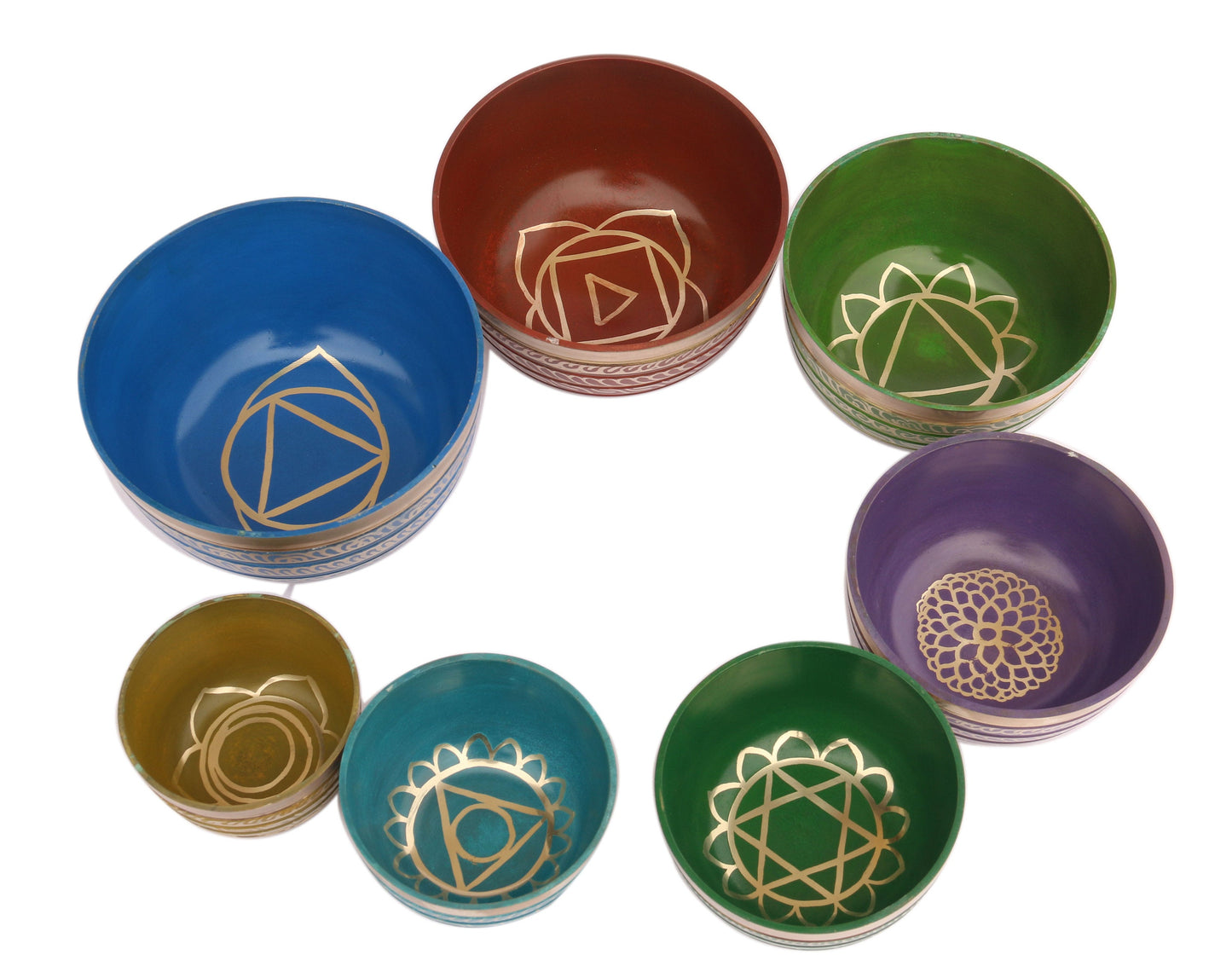 Seven Chakra Healing Singing Bowl Set Chakra Color and Symbol